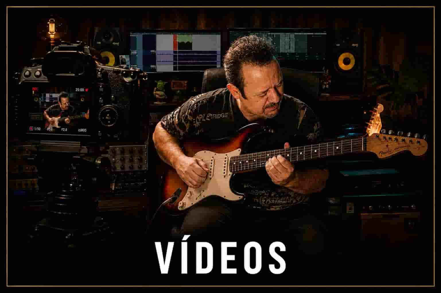 Valentí Moya tocant la guitarra elèctrica en una gravació de vídeo